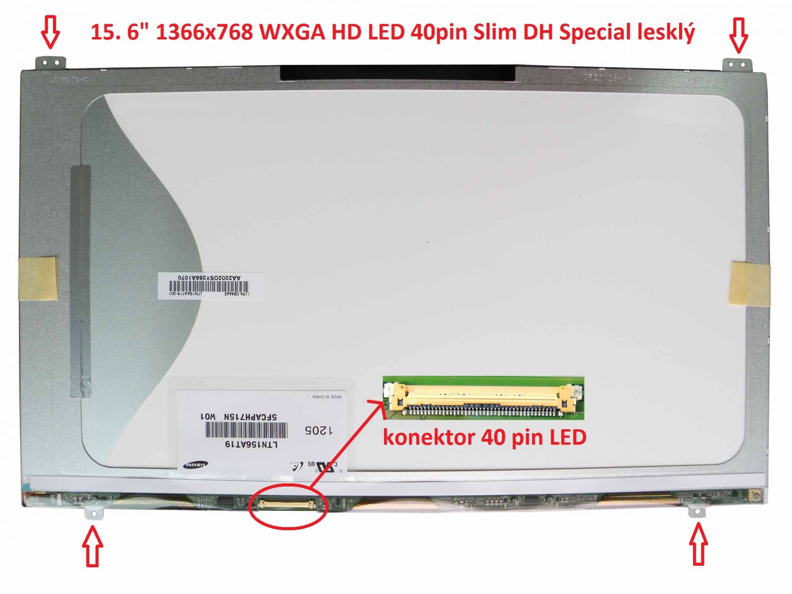 LTN156AT18-801 LCD 15.6" 1366x768 WXGA HD LED 40pin Slim DH Special display displej