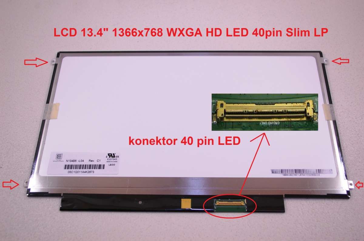 N134B6-L03 REV.A1 LCD 13.4" 1366x768 WXGA HD LED 40pin Slim LP display displej Chi Mei